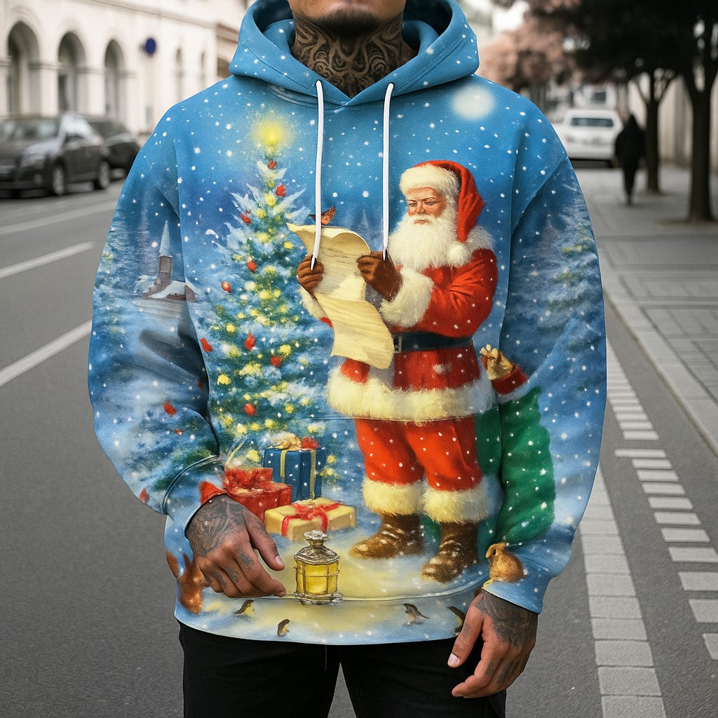 Men's Christmas Santa Claus 3D Print Hoodies,Festive Winter Design Hooded, Long Sleeve Hooded Style,Seasonal Holiday Casual Wear