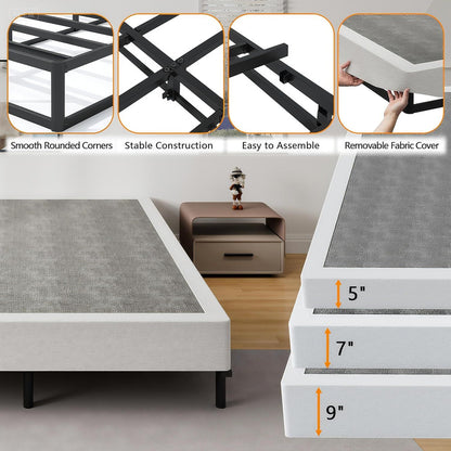 Base de Cama Box de Casal de 7 Polegadas, Base de Colchão Metálica Resistente de 3000 lbs, Montagem Fácil Sem Ferramentas