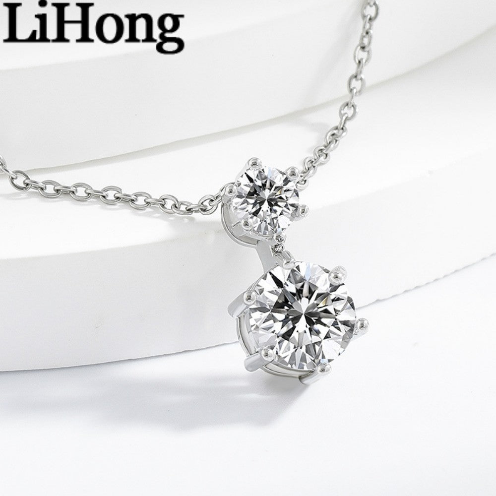 925 sterling silver pendant necklace inlaid with AAAAA zircon double diamonds, elegant and fashionable jewelry for women