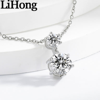 925 sterling silver pendant necklace inlaid with AAAAA zircon double diamonds, elegant and fashionable jewelry for women