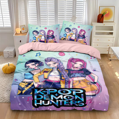 Kpop Demon Hunters Huntrix Bedding Set - Single to King Size, Anime Print Duvet Cover Sets for Adult Bedrooms