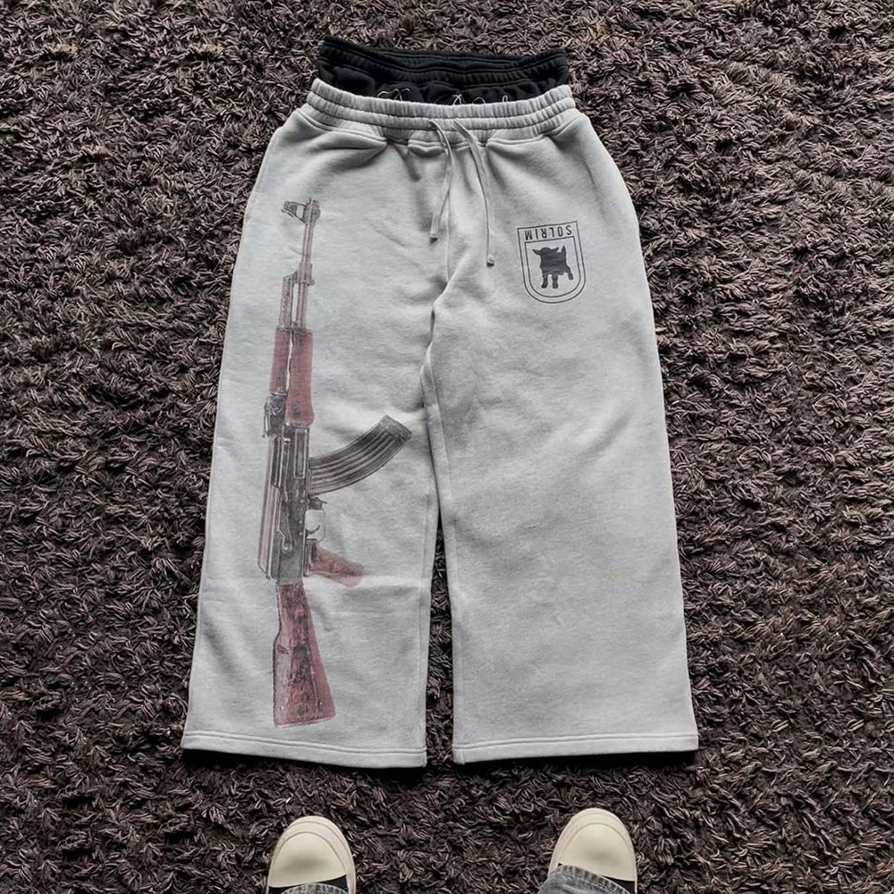 Calças Y2K de cintura alta com estampa bordada Street Guard para primavera, verão, casuais, perna reta, design de cintura dupla, fashion