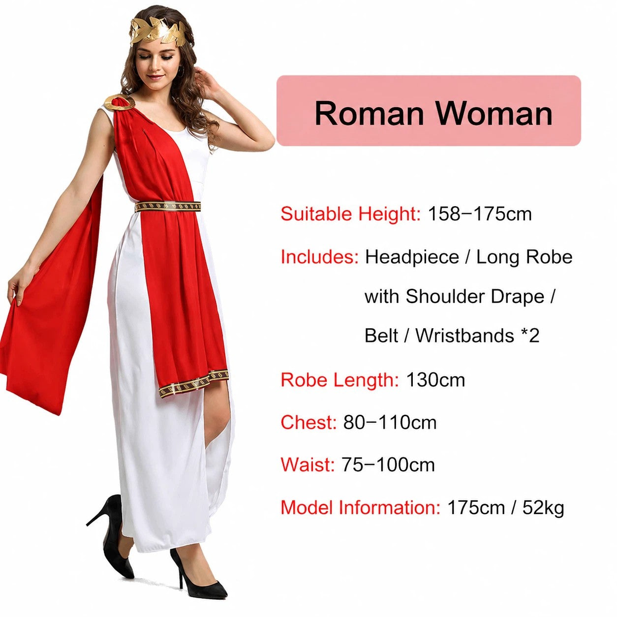 Roman Greek Costume Adult Men Women Couple Toga White Tunic Red Cape Gold Laurel Wreath Halloween Carnival Cosplay Outfit Set