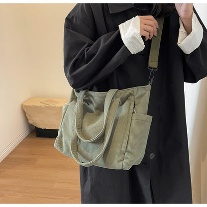 Fashion Versatile Shoulder Bag College Wind Commuting Corduroy Square BagUnisex Large Capacity Leisure Portable Crossbody Bag