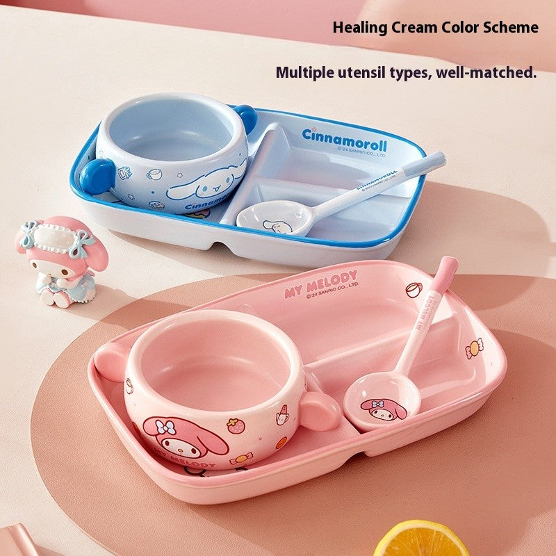 Children'S Breakfast Ceramic Dinnerware Set With Dividers Aesthetic Meal Plate And Bowl For Home Kitchen Dining Bar