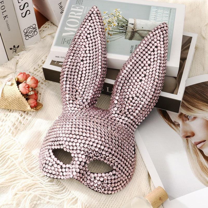 Full Diamond Animal Party Makeup Ball Shining Rabbit Mask for women Drama Performance Animal Costume Shooting Props, Halloween