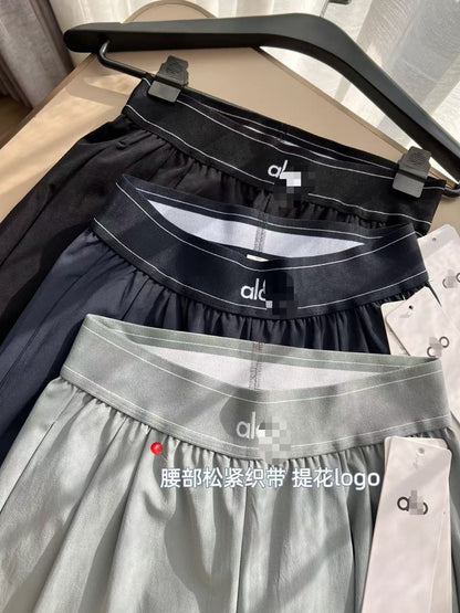 for aIo New Women's Sports Yoga Pants Wide Leg Quick Dry Elastic Waist Straight Trousers Fitness Casual Solid Black Summer Wear