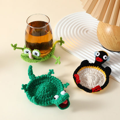 Funny Crochet Animal Coaster Finished Handwoven Coaster Coffee Cup Decor Gift