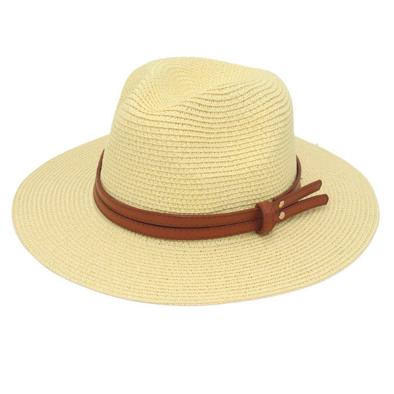 Summer Straw Sun Hat Panama Hats Grass Knitted Gift Hat Breathable Leisure Jazz Hat European American Style Straw Hat Beach Caps