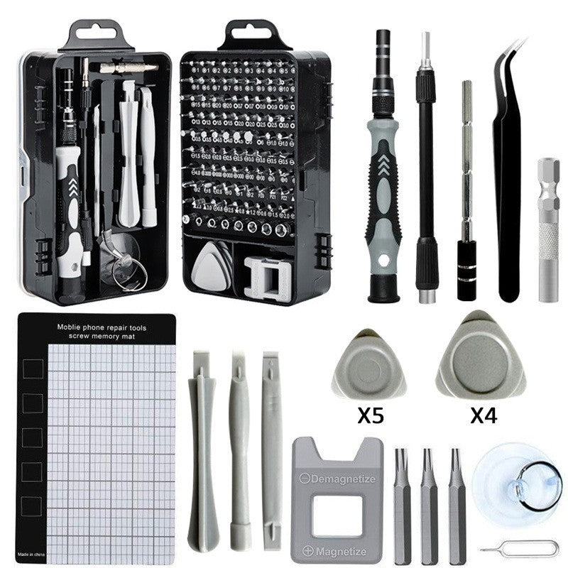 Conjunto de Ferramentas de Reparo para Desmontagem de Celulares, Computadores e Relógios com 115 Peças - Kit de Chaves de Fenda e Ferramentas para Parafusos Tipo Flor de Ameixa