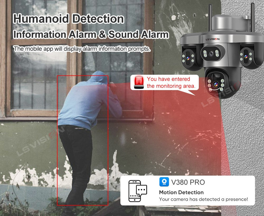 LS VISION Multiple Lens 3 Screen Wifi Outdoor Security Solar  Camera Panoramic Monitor Mobile   Siren Alarm Solar CCTV Camera