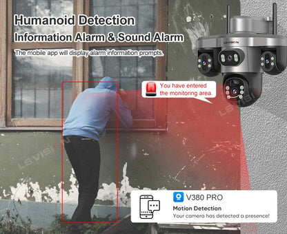 LS VISION Multiple Lens 3 Screen Wifi Outdoor Security Solar  Camera Panoramic Monitor Mobile   Siren Alarm Solar CCTV Camera