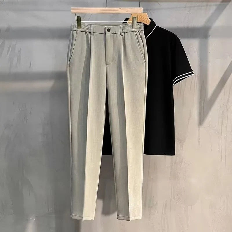 Men's Straight-Leg Casual Pants Plus Size Slim Fit Black Autumn/Winter Suit Pants Simple Style Ninemeter Shorts