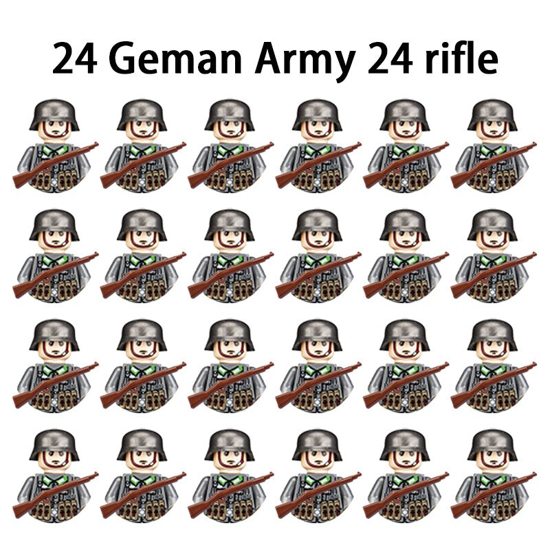 Brinquedos de blocos de montar para crianças: Modelos de Mini Armas de Exército Nacional de Guerra de Soldados de Infantaria da Segunda Guerra Mundial