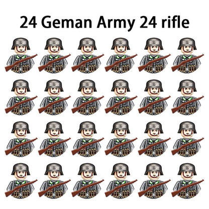 Brinquedos de blocos de montar para crianças: Modelos de Mini Armas de Exército Nacional de Guerra de Soldados de Infantaria da Segunda Guerra Mundial