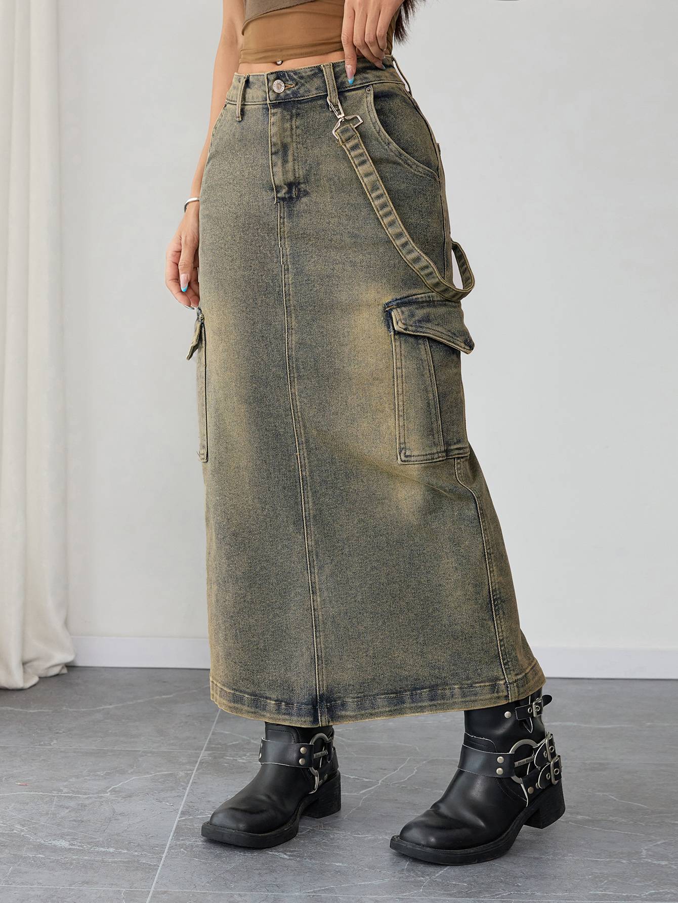 Modern Office Style Women's Denim Maxi Skirt High Waist Long Jean Pants Minimalist Workwear Fashion Clothing