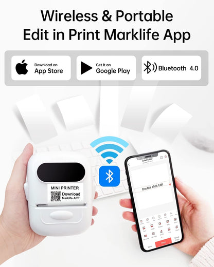 MARKLIFE P50 Mini Portable Bluetooth Thermal Label Printer for Address Clothing Jewelry Retail Barcode Office Compatible Phones