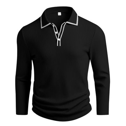 Spring And Autumn New Men's Striped Long Sleeve Polo Shirt Slim Fit Collar Multi Color Business And Leisure Versatile Men's Top