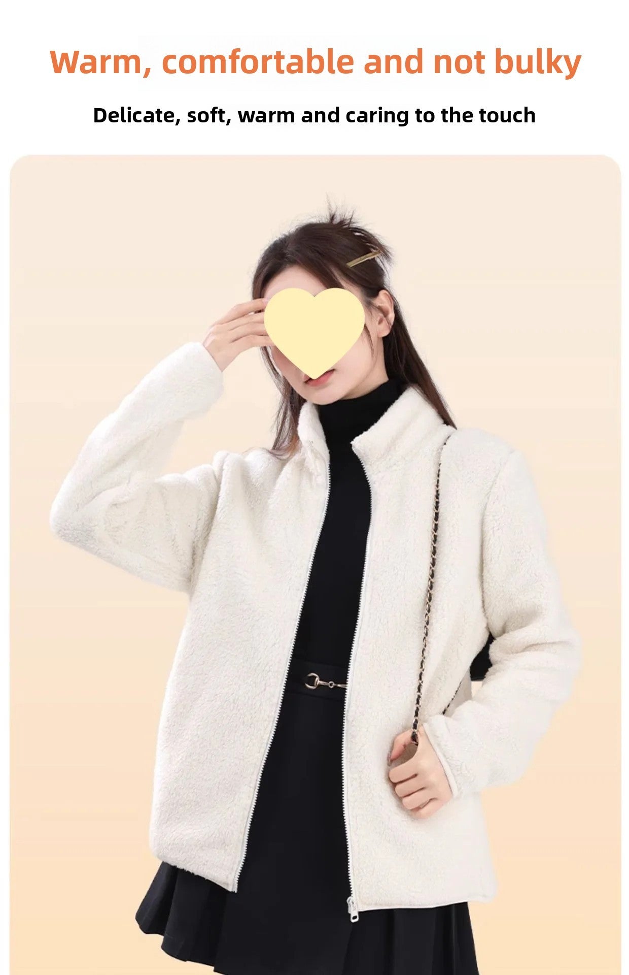 Women's Double-Sided Fleece Jacket Grey Warm Stand-Collar Thick Winter Outerwear Trendy Sweatshirt Style Casual Loose Fit