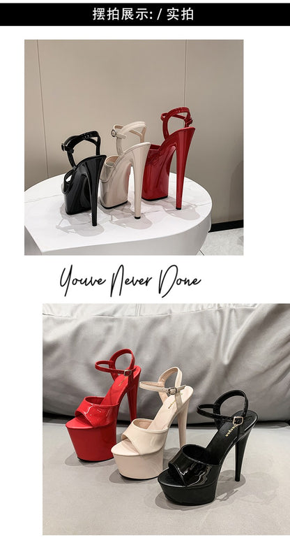 20CM 17 15cm Super High Heeled Nightclub Thin Heels Women's Platform Sandals Ankle Buckle Fashion Pole Dancing Shoes Plus Size