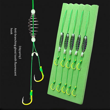 5 pçs/conjunto Anzol Fluorescente Verde Aço de Alto Carbono 8# -13# Anzóis Afiados Fortes com Mola para Pesca em Água Salgada e Doce