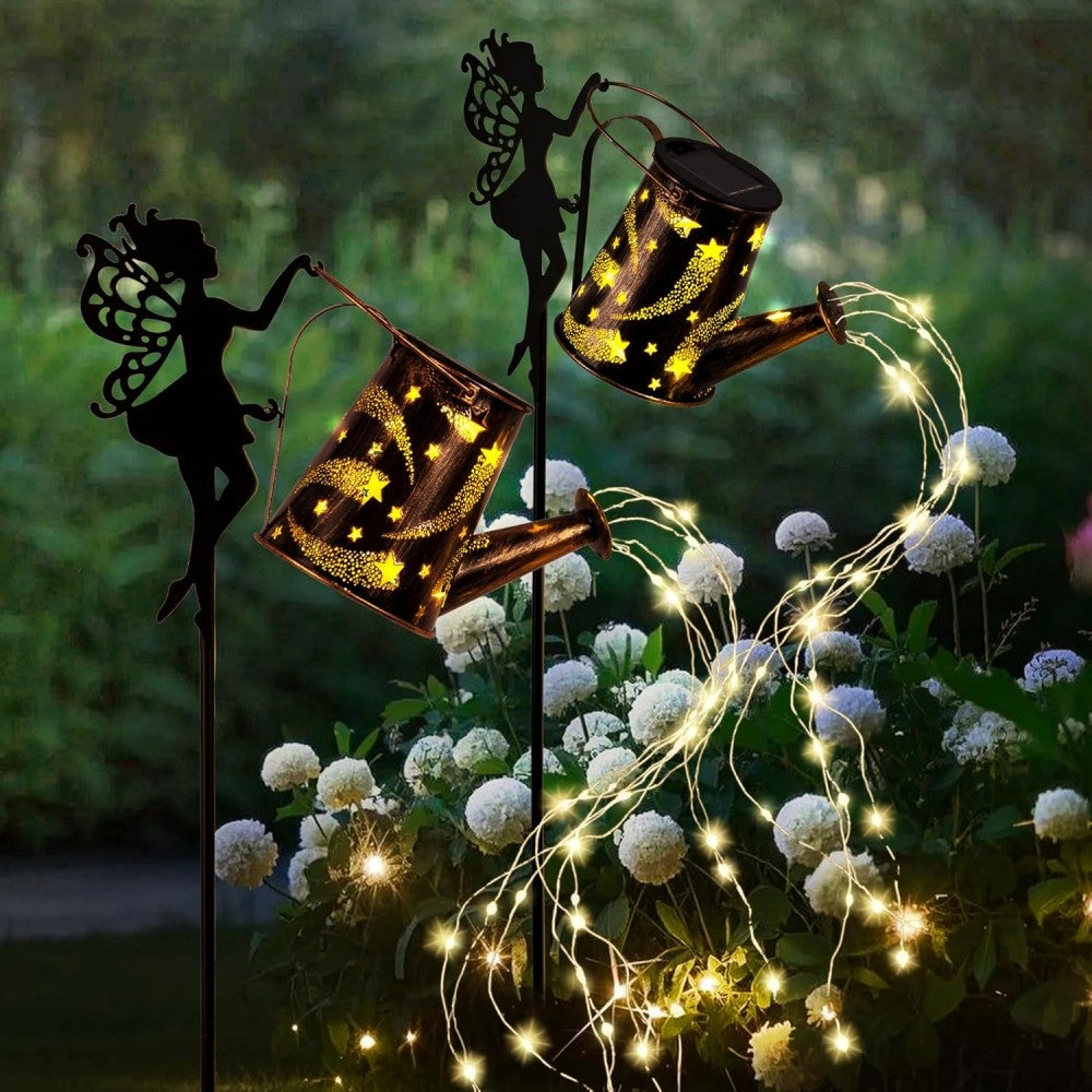 Solar Lights Outdoor Solar Watering Can Light Solar Garden Lights Waterproof Metal Hanging Lantern Fairy Garden Decor Outside