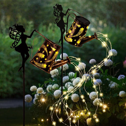 Solar Lights Outdoor Solar Watering Can Light Solar Garden Lights Waterproof Metal Hanging Lantern Fairy Garden Decor Outside