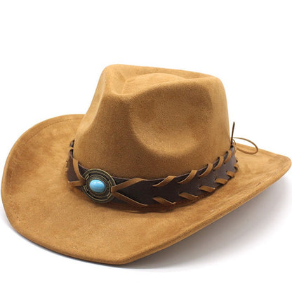 New Suede Western Cowboy Hat Men Women Vintage Gentleman Lady Jazz Cowgirl Panama Sun Cap Wide Brim Cloche Church Fedora Hats