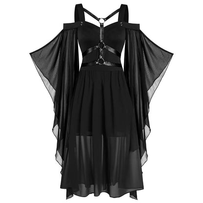 Gothic Style Long Dress Wide Hemline Irregular Splicing Women's Tank Top For Halloween Unique Fashion Statement Dress