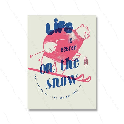 Be Brave Skater Cat Wall Art Winter Surfing Canvas Painting Posters Prints Cartoon Wall Kids Room Playroom Decor