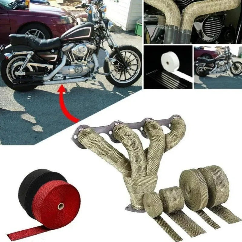 5M Roll Fiberglass Heat Shield Motorcycle Exhaust Thermal Tape Header Pipe Heat Wrap Tape Thermal Protection with Stainless Ties
