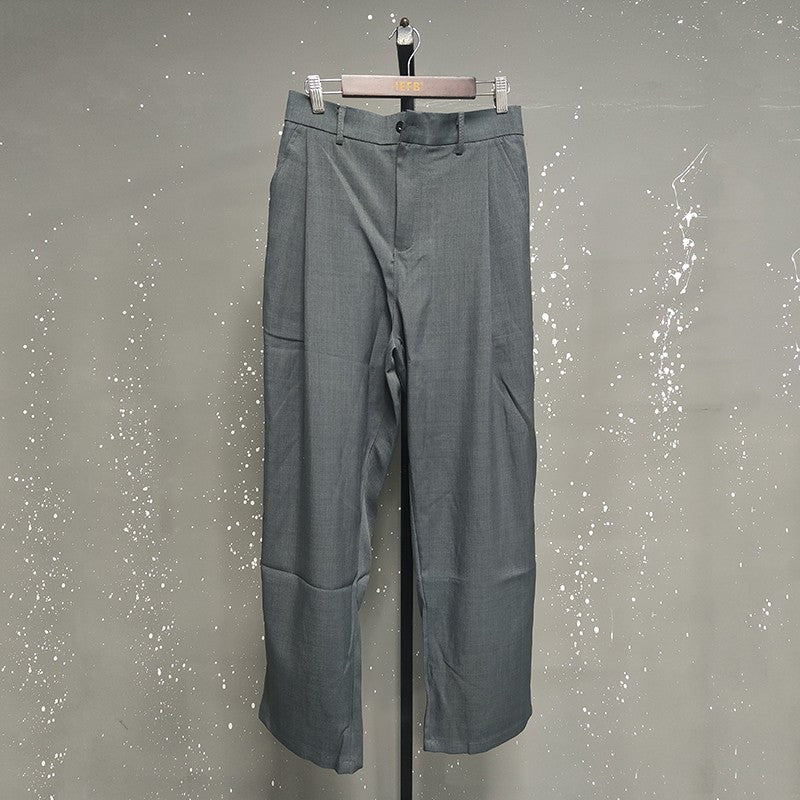 IEFB American Style Men's Suit Trousers Pleated Design Wide Leg Solid Color Button Casual Bottom Straight New Male Pants 9W766