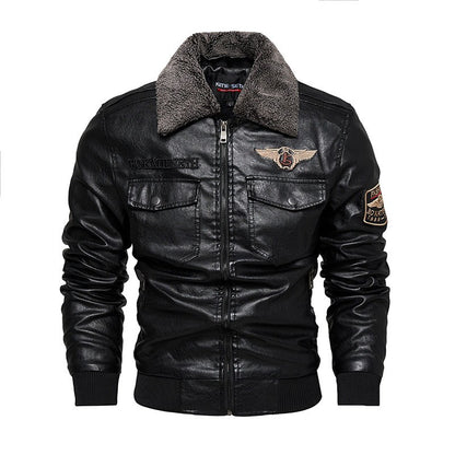 Fleece Fur Collar Windbreaker Coat Male Pu Jacket Men Thick Warm Cashmere Military Bomber Tactical Leather Jackets Mens Outwear
