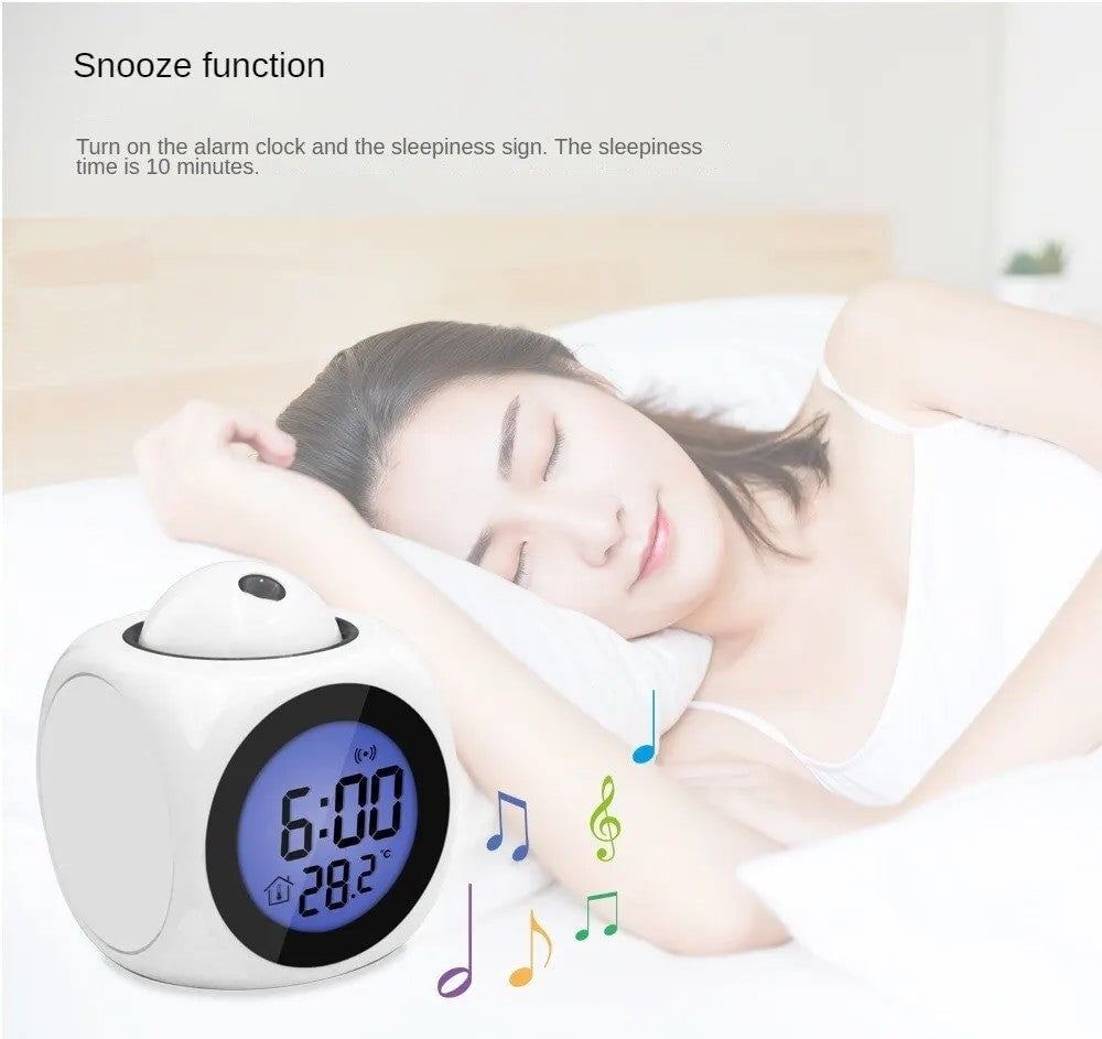 1PCProjection Alarm Clock Ceiling Display Snooze Desk Table Clock Voice Multifunction Digital Projection Clock Temperature Displ