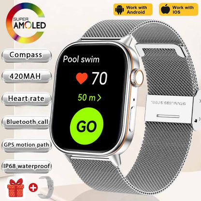 Smartwatch de Música Feminino 2025 Novo com Tela AMOLED HD de 2.01'' Moda, GPS de 6 Estrelas Embutido, Rastreador Impermeável e Chamada, Braceletes