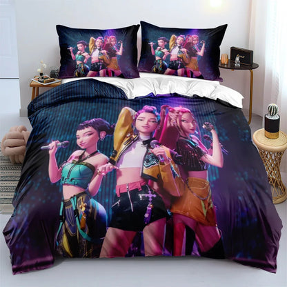 Conjuntos de Cama KPop D-Demon Hunters Solteiro Europa Cobertor Acolchoado Capa de Edredom Fronha 2-3 Peças Fantasia de Halloween