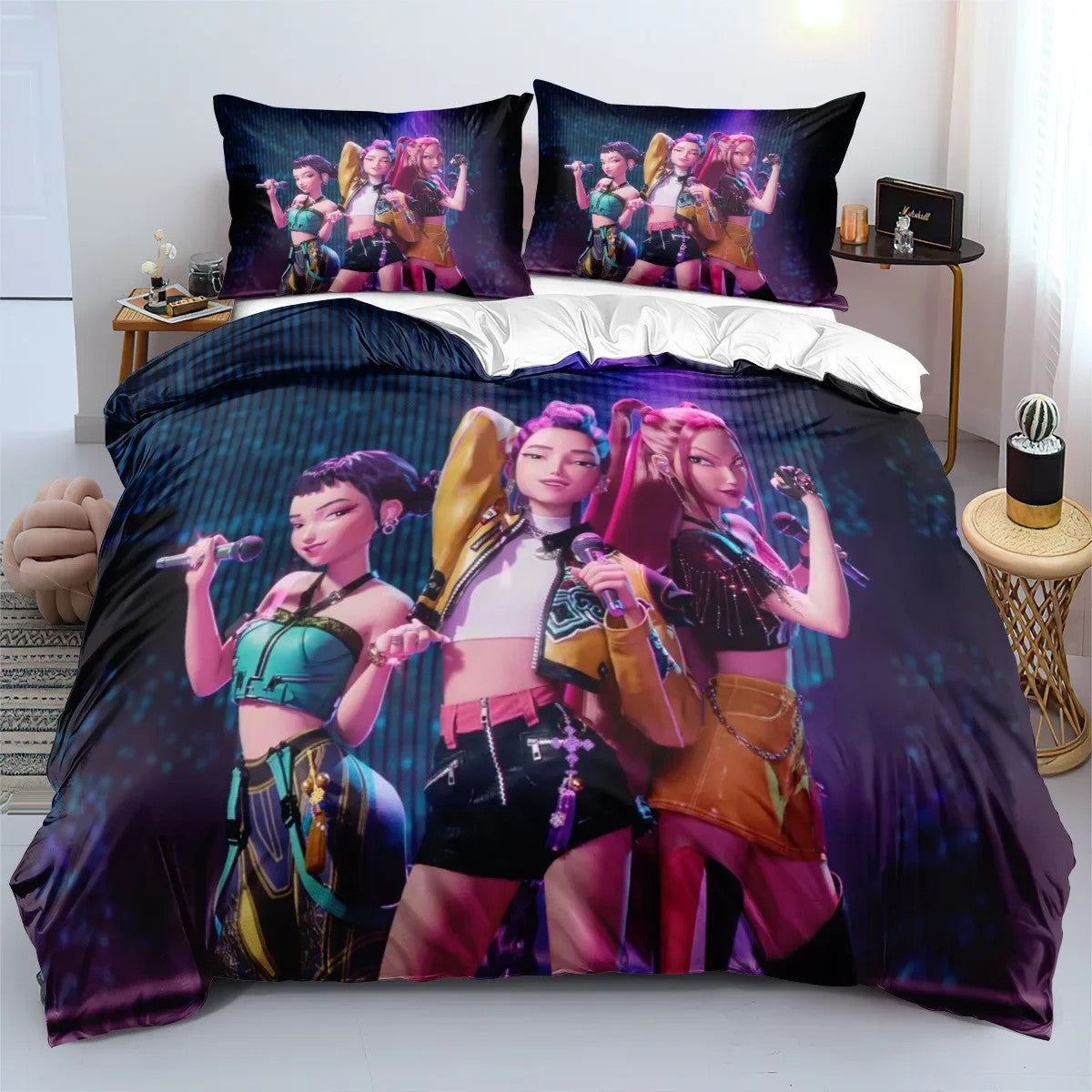 Conjuntos de Cama KPop D-Demon Hunters Solteiro Europa Cobertor Acolchoado Capa de Edredom Fronha 2-3 Peças Fantasia de Halloween