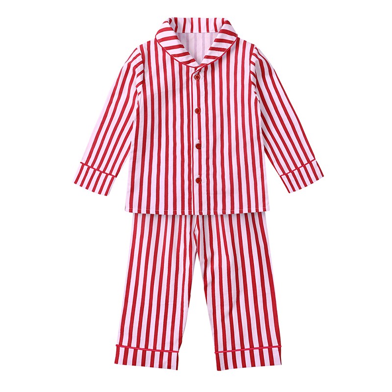 2025 Christmas Costume Child Pajamas Kid Clothes Sets Boy Girl Loungewear Suit Stripe 100% Cotton Toddler Homewear Night Dresses
