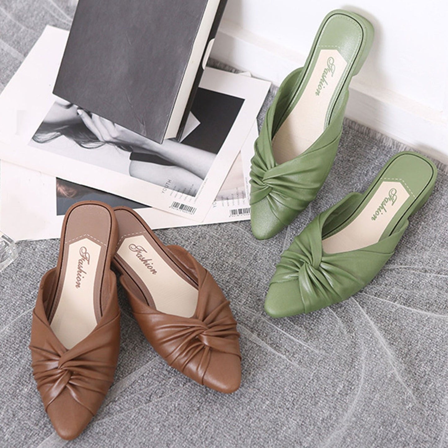 Women's Summer New PVC Fashion Pointy Solid Color Daily Casual Indoor And Outdoor Sandals Beach Flip-flops  Low Heel Sandals