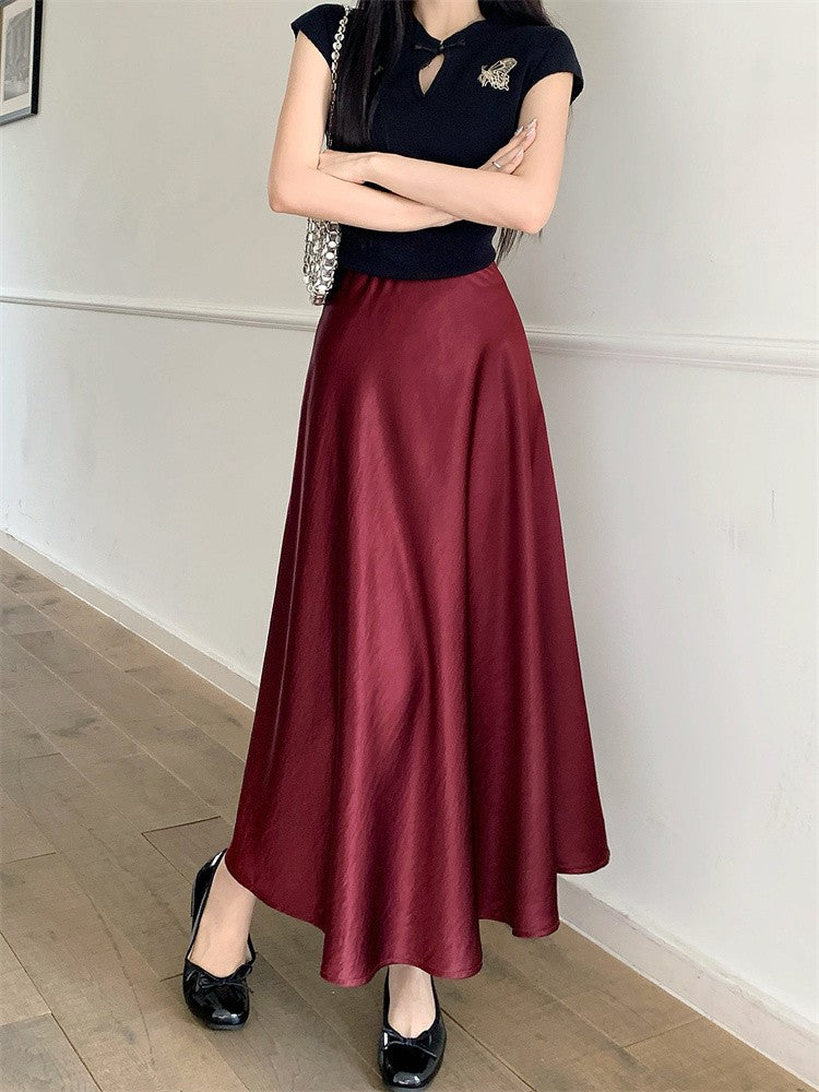Plus Size Satin Half-Body Skirt Female 2026 Spring New Korean Fashion Temperament Elegant Solid Casual A-line Skirts