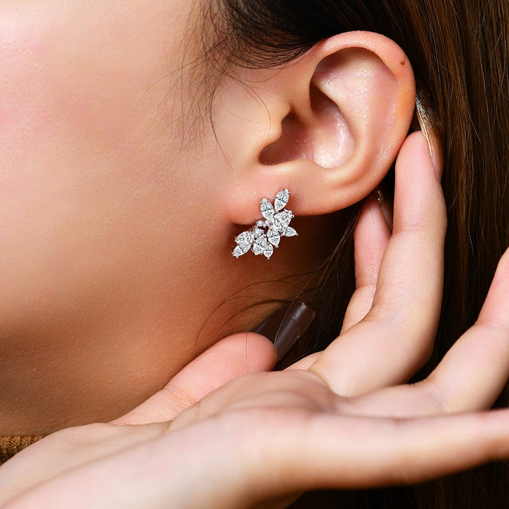 MINTYBOX Synthetic Moissanite Cluster Stud Earrings Solid 925 Sliver 18k Gold Plated for Women Wedding Engagement Luxury Jewelry