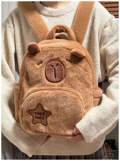 Bolsa Escolar Capivara Pelúcia Mochila Capivara Bolsa de Pelo Casual Versátil Mochila Escolar de Grande Capacidade 2025