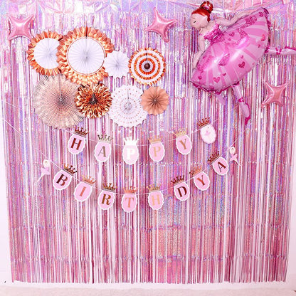 2M Glitter Pink Metallic Foil Tinsel Curtain Backdrop Birthday Wedding Bridal Shower Bachelorette Party Decor Adult Anniversary