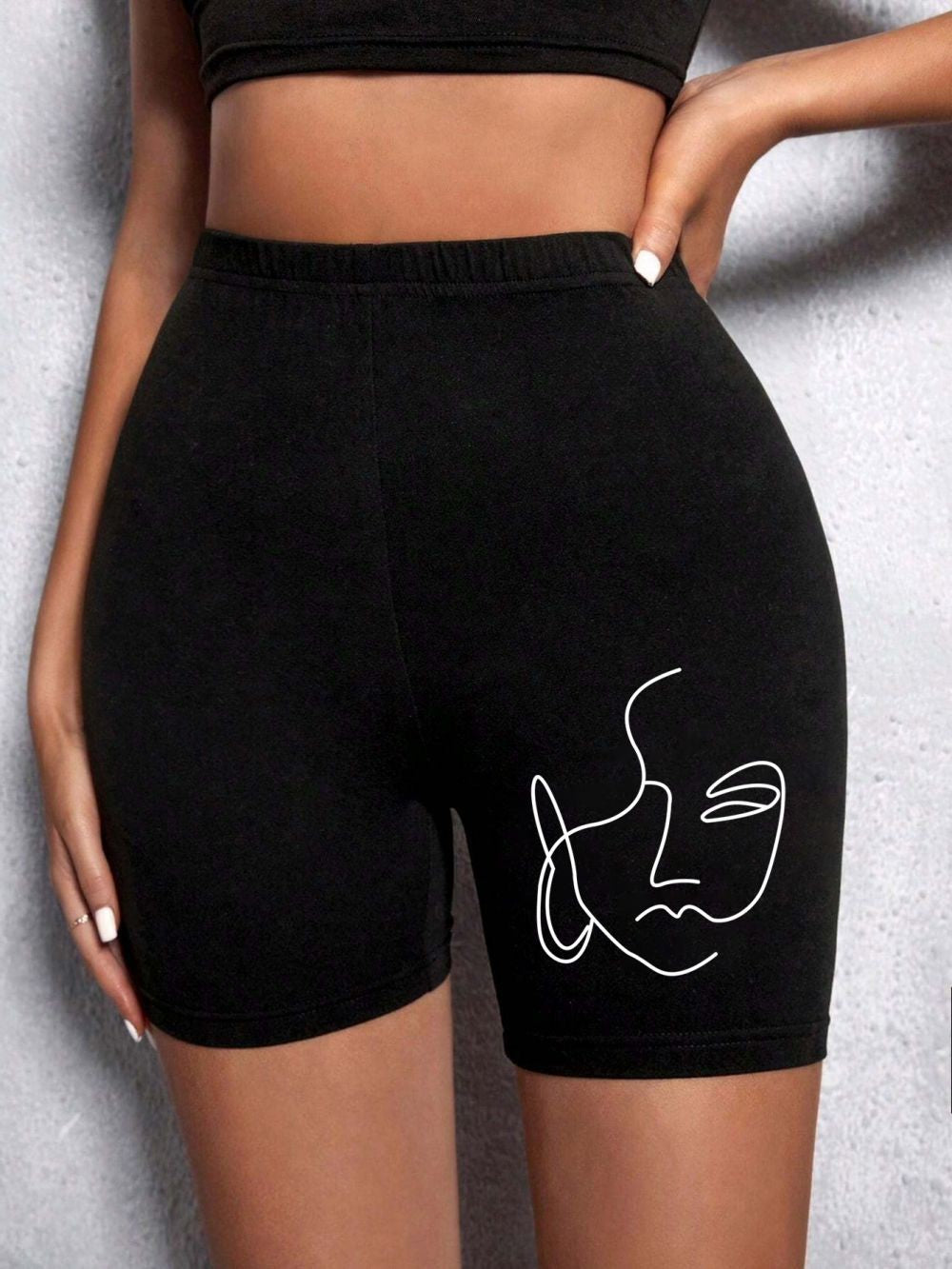 Trend Women Sports Shorts  Simple White Line Letter Graphic Print Tight Shorts High Elastic Comfortable Soft Thin Female Clothes