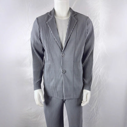 Miyake New 2025 Spring Suit Long Sleeve Pleated Pleated Men's Jacket Lapel Pleated Solid Color Fashion Loose Plisse Casual Top