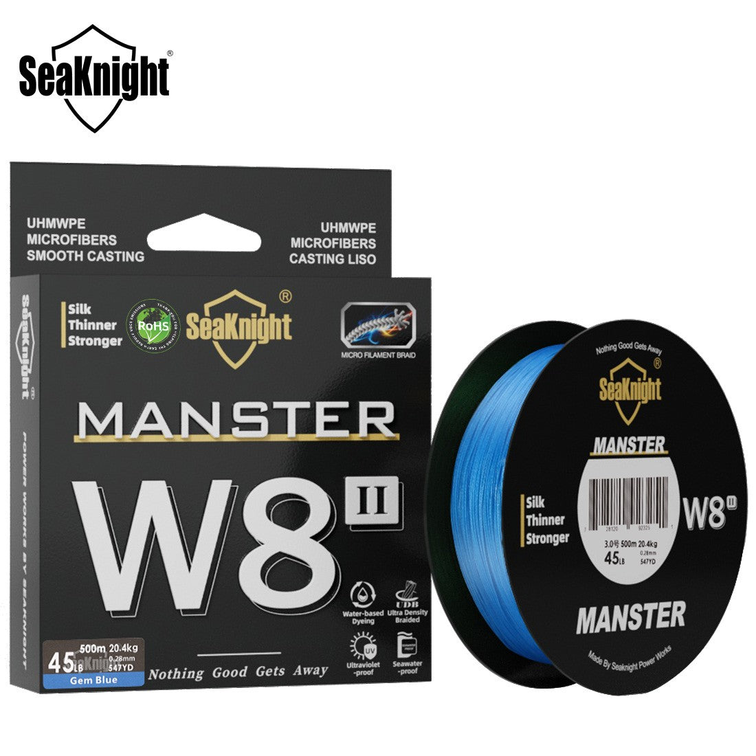Linha de Pesca SeaKnight W8 II 300M PE, 8 Fios, Multifilamento Trançado, Revestimento Atualizado de Resina de Silicone, Pesca em Água Salgada