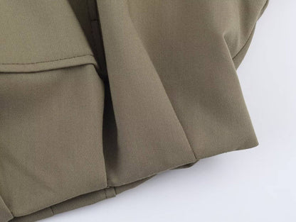 HH Woman Autumn Pleat Hem Pilot Jacket Solid Turn-Down Collar Zipper Single-Breasted Woman Fashion Long-Sleeved Pockets Coat