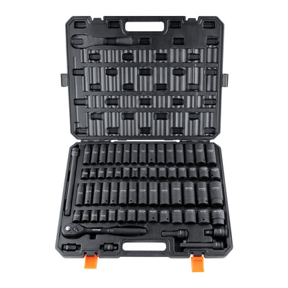 SucceBuy Jogo de Soquetes de Impacto 1/2" Aço Cr-V de 6 Pontas para Reparo Automotivo Marcações de Tamanho de Fácil Leitura Construção Robusta