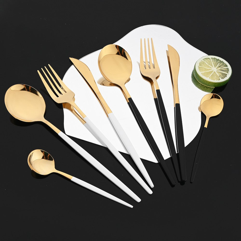 Conjunto de Talheres Portátil para Viagem Preto e Prata com 10 Peças, Hashis Colher de Aço Inoxidável, Conjunto de Utensílios de Mesa Coreano de Luxo