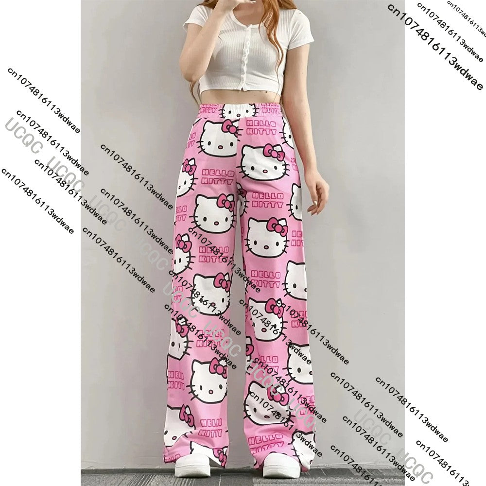 HOT SALE 2025 Hello Kitty Girls Pajamas Cartoon Y2K Print Street Dance Trousers Women Casual Couple Home Graffiti Pajamas Pants